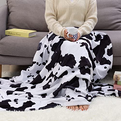 chifave Cow Print Blanket Fleece Black and White Cow Throw Blanket for Kids Adults Soft and Worm Twin Blanket for Bed, Couch, Sofa All Season (Cow Print 60"x80")