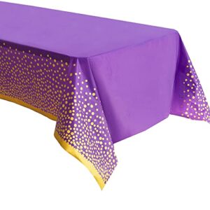 zuladise 2 pack purple table cloths for parties disposable purple plastic tablecloth premium 8ft purple and gold tablecloth for graduation, birthday party table cover for rectangle tables