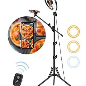 Selfie Ring Light with Stand and Phone Holder with Tripod Stand & Cell Phone Holder,Overhead Camera Phone Mount LED Halo Circle Lights Phone Stand for Video Recording/Live Stream/Vlog/YouTube/TikTok