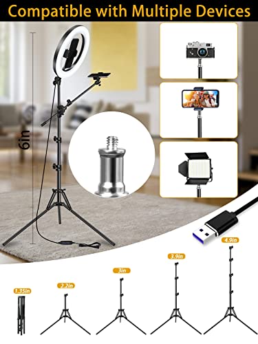 Selfie Ring Light with Stand and Phone Holder with Tripod Stand & Cell Phone Holder,Overhead Camera Phone Mount LED Halo Circle Lights Phone Stand for Video Recording/Live Stream/Vlog/YouTube/TikTok