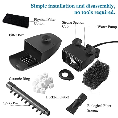 FEDOUR 4W 5W Adjustable Aquarium Internal Filter, Submersible Filter with Spray Bar, Water Pump for 1-40 Gallon Fish and Turtle Tank (for 1-20 gallon)