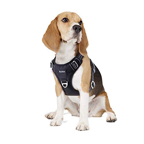 Funfox Medium Dog Harness No Pull, Adjustable Dog Vest for Easy Walking, Breathable Oxford Material, Reflective Strips with Metal Front Clip for Control for Small Puppy Black