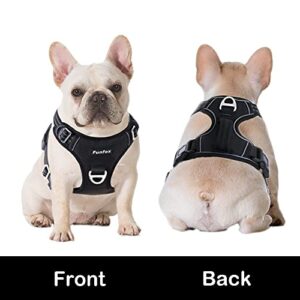 Funfox Medium Dog Harness No Pull, Adjustable Dog Vest for Easy Walking, Breathable Oxford Material, Reflective Strips with Metal Front Clip for Control for Small Puppy Black