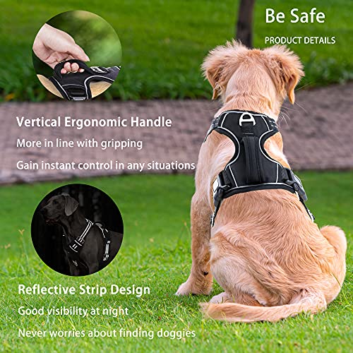 Funfox Medium Dog Harness No Pull, Adjustable Dog Vest for Easy Walking, Breathable Oxford Material, Reflective Strips with Metal Front Clip for Control for Small Puppy Black