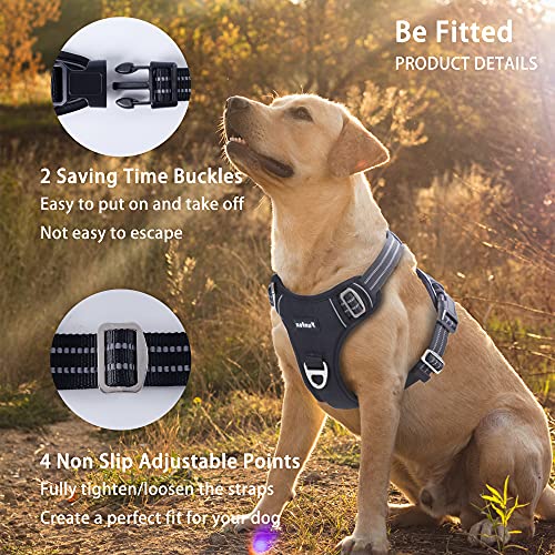 Funfox Medium Dog Harness No Pull, Adjustable Dog Vest for Easy Walking, Breathable Oxford Material, Reflective Strips with Metal Front Clip for Control for Small Puppy Black