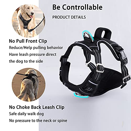 Funfox Medium Dog Harness No Pull, Adjustable Dog Vest for Easy Walking, Breathable Oxford Material, Reflective Strips with Metal Front Clip for Control for Small Puppy Black