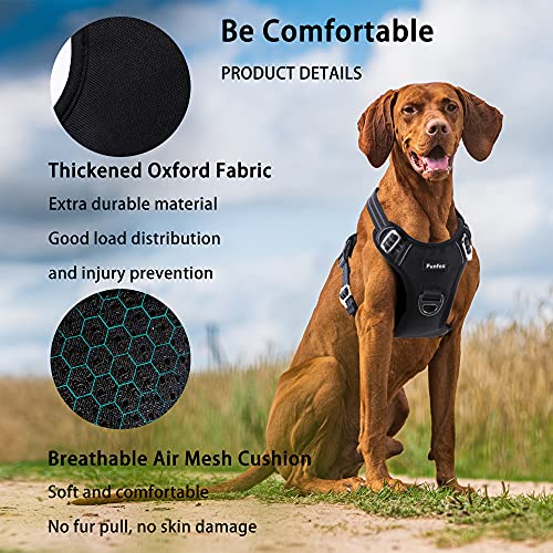 Funfox Medium Dog Harness No Pull, Adjustable Dog Vest for Easy Walking, Breathable Oxford Material, Reflective Strips with Metal Front Clip for Control for Small Puppy Black