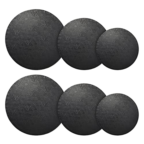 8" 10" 12" Black Cake Drum Set for Baking Supplies, Round Cake Boards for Desserts (6 Pack)