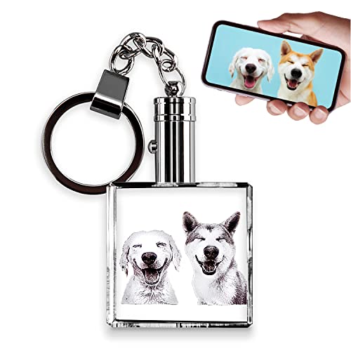 3D Laser Gifts Crystal Keychain Square, Laser Etched Photo, Personalized Engraved Glass, Birthday, Anniversary, Wedding