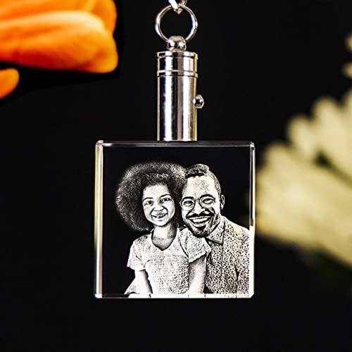 3D Laser Gifts Crystal Keychain Square, Laser Etched Photo, Personalized Engraved Glass, Birthday, Anniversary, Wedding