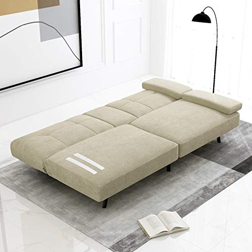 IULULU Sofa Bed, Modern Convertible Futon Sleeper Couch Daybed with 2 Cup Holders, Removable Memory Foam Armrests for Studio, Apartment, Office,Living Room, Khaki Sage