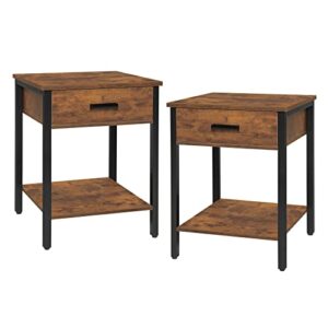 iwell nightstands set of 2, end table, side table, bedside table with drawer and storage shelf for bedroom, small space, easy assembly, steel, industrial design, rustic brown