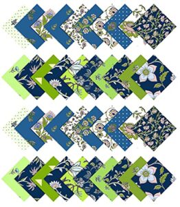 soimoi florals print precut 5-inch cotton fabric quilting squares charm pack diy patchwork sewing craft- blue
