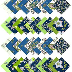 Soimoi Florals Print Precut 5-inch Cotton Fabric Quilting Squares Charm Pack DIY Patchwork Sewing Craft- Blue