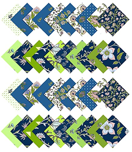 Soimoi Florals Print Precut 5-inch Cotton Fabric Quilting Squares Charm Pack DIY Patchwork Sewing Craft- Blue