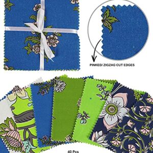 Soimoi Florals Print Precut 5-inch Cotton Fabric Quilting Squares Charm Pack DIY Patchwork Sewing Craft- Blue