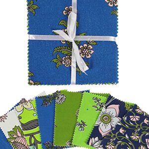Soimoi Florals Print Precut 5-inch Cotton Fabric Quilting Squares Charm Pack DIY Patchwork Sewing Craft- Blue