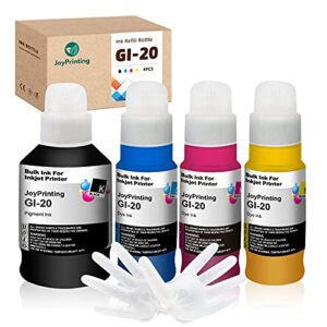 JoyPrinting GI-20 Refill Ink Bottles Kit Replacement for Canon GI20PGBK GI20 Ink Work for Canon PIXMA G6020 G7020 5020 MegaTank Printers (1 Pigment Black / 1 Cyan / 1 Magenta / 1Yellow, 4 Pack)