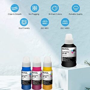 JoyPrinting GI-20 Refill Ink Bottles Kit Replacement for Canon GI20PGBK GI20 Ink Work for Canon PIXMA G6020 G7020 5020 MegaTank Printers (1 Pigment Black / 1 Cyan / 1 Magenta / 1Yellow, 4 Pack)