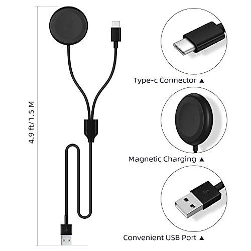 Watch Charger for Galaxy Watch 5 Pro/5/4/3/Active 2/1/Galaxy Watch, USB C Charging Cable Compatible for Samsung Galaxy S22/S21/S20/S10/Note 20/10/9/8 and More,5 ft 2 in 1 Charger Cable