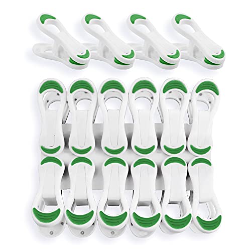 NYPI 50 Count White-Green Plastic Clothes pins Heavy Duty Outdoor, Laundry Clothes Clips, Mini Clothes Pins for Drying, Alligator Clips for Crafts, Food Clips Set