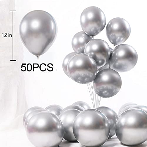 50pcs/Pack 12" Silver Metallic Shiny Balloons for Wedding Birthday Baby Shower Anniversary Party Decoration