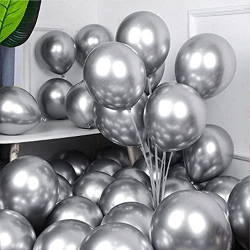 50pcs/Pack 12" Silver Metallic Shiny Balloons for Wedding Birthday Baby Shower Anniversary Party Decoration