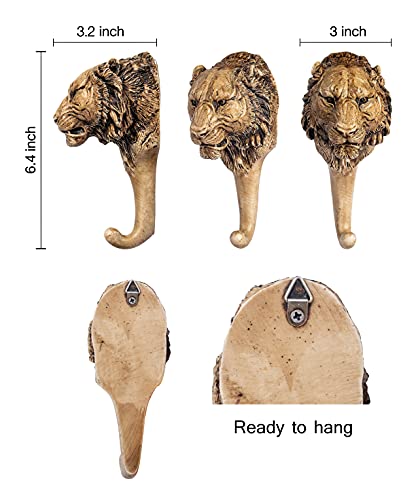 BestySuperStore Tiger Head Shaped Single Hook Hanger Rustic Animal Coat Hat Towel Key Holder Hooks Decorative for Wall (Tiger)