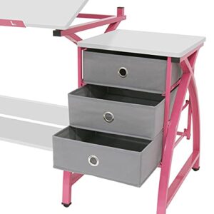 SD STUDIO DESIGNS 2 Piece Comet Center Plus, Craft Table and Matching Stool Set with Storage and Adjustable Top, 50" W x 23.75" D x 29.5" H, Pink/White