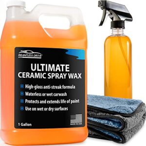 relentless drive car wax kit (gallon) - wet or waterless ceramic wax & microfiber towel - car wax spray provides the perfect ceramic coating for cars
