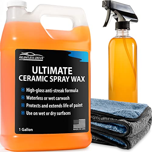 Relentless Drive Car Wax Kit (Gallon) - Wet or Waterless Ceramic Wax & Microfiber Towel - Car Wax Spray Provides The Perfect Ceramic Coating for Cars