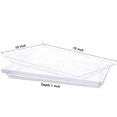 SUT 12 Pack Clear Plastic Serving Trays, 15’’×10’’ Rectangle Serving Platters Disposable Food Trays for Weddings and Parties