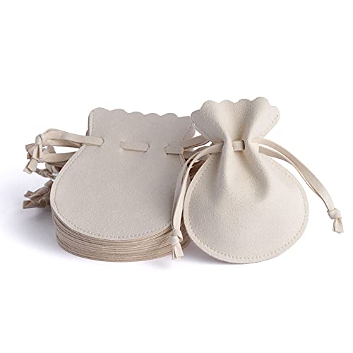 PandaSew Jewelry Bag 20pcs Luxury 10x8cm Microfiber Jewelry Pouch for Rings,Necklace,Pendant Gift Drawstring Packaging Bags, Beige