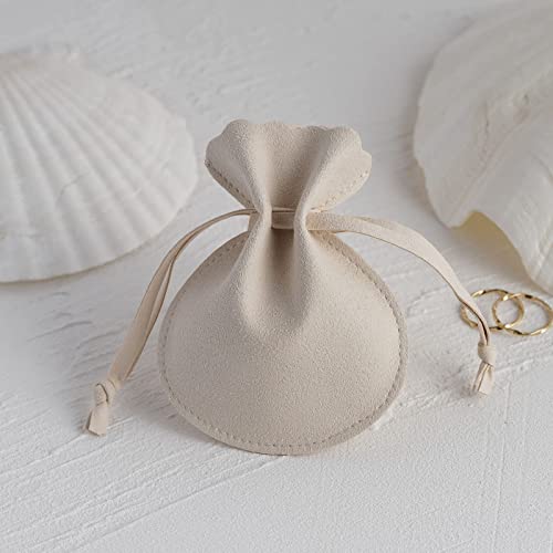 PandaSew Jewelry Bag 20pcs Luxury 10x8cm Microfiber Jewelry Pouch for Rings,Necklace,Pendant Gift Drawstring Packaging Bags, Beige