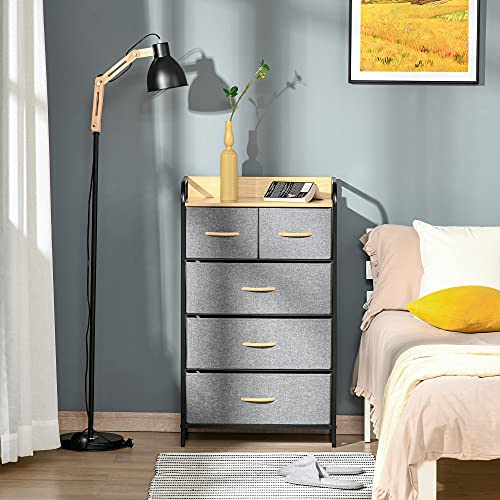 HOMCOM 5-Drawer Fabric Dresser Tower, 4-Tier Storage Organizer with Steel Frame for Hallway, Bedroom and Closet, Light Grey