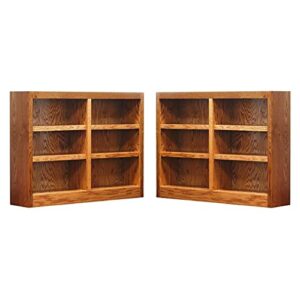 home square 36" tall 6 shelf double wide wood bookcase with adjustable shelves, set of 2, in dry oak