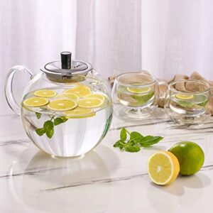 1500m Glass Teapot with Removable Stainless Infuser(52oz), Ehugos Stovetop Safe Large Tea Pot, Hand Crafted Kettle for Women and Adult, for Loose Leaf Tea, Hot and Iced Water, Juice Beverage