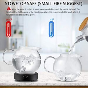 1500m Glass Teapot with Removable Stainless Infuser(52oz), Ehugos Stovetop Safe Large Tea Pot, Hand Crafted Kettle for Women and Adult, for Loose Leaf Tea, Hot and Iced Water, Juice Beverage