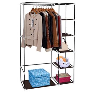 Deuxff Storage Closet,High-Leg Non-Woven Fabric Assembled Cloth Clothes Organizer,Simple Closet Shelves, Closet Storage Organizer, Extra Strong and Durable (Dark Brown, 5-Layer 6-Compartment)