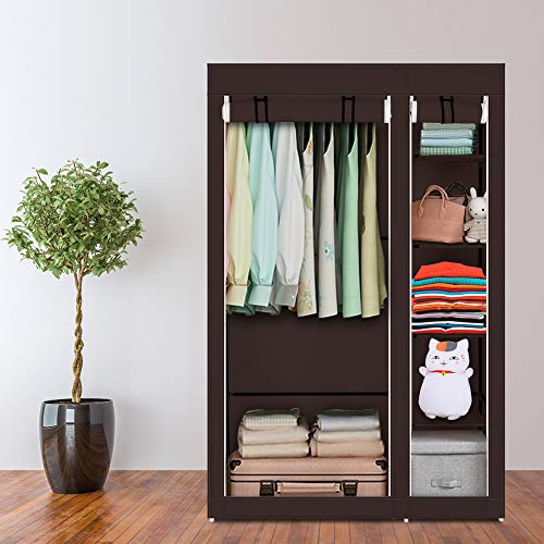 Deuxff Storage Closet,High-Leg Non-Woven Fabric Assembled Cloth Clothes Organizer,Simple Closet Shelves, Closet Storage Organizer, Extra Strong and Durable (Dark Brown, 5-Layer 6-Compartment)