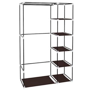 Deuxff Storage Closet,High-Leg Non-Woven Fabric Assembled Cloth Clothes Organizer,Simple Closet Shelves, Closet Storage Organizer, Extra Strong and Durable (Dark Brown, 5-Layer 6-Compartment)