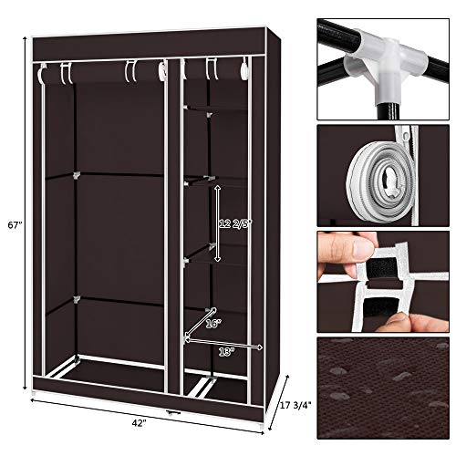 Deuxff Storage Closet,High-Leg Non-Woven Fabric Assembled Cloth Clothes Organizer,Simple Closet Shelves, Closet Storage Organizer, Extra Strong and Durable (Dark Brown, 5-Layer 6-Compartment)