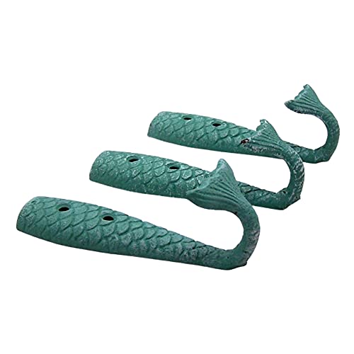 Cast Iron Mermaid Tail Wall Hooks, Beach Themed Décor, Set of 3, 5 Inches