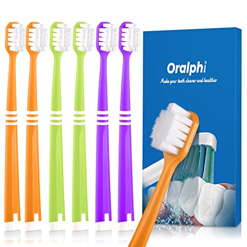 Oralphi Feather Soft Toothbrush, with 10000 Extra Soft Micro Nano Bristles, for Sensitive Teeth and Gum Recession (Wide Head, 6 Count)