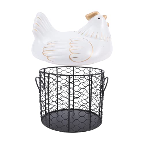 DOITOOL Iron Eggs Basket Egg Storage Basket Metal Wire Hen Egg Holder with White Ceramic Chicken Lid Hen Shaped Egg Dispenser Kitchen Supplies for Organizer Store Egg