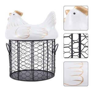 DOITOOL Iron Eggs Basket Egg Storage Basket Metal Wire Hen Egg Holder with White Ceramic Chicken Lid Hen Shaped Egg Dispenser Kitchen Supplies for Organizer Store Egg