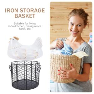 DOITOOL Iron Eggs Basket Egg Storage Basket Metal Wire Hen Egg Holder with White Ceramic Chicken Lid Hen Shaped Egg Dispenser Kitchen Supplies for Organizer Store Egg