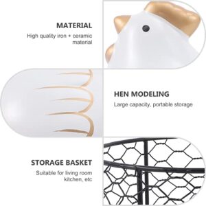 DOITOOL Iron Eggs Basket Egg Storage Basket Metal Wire Hen Egg Holder with White Ceramic Chicken Lid Hen Shaped Egg Dispenser Kitchen Supplies for Organizer Store Egg