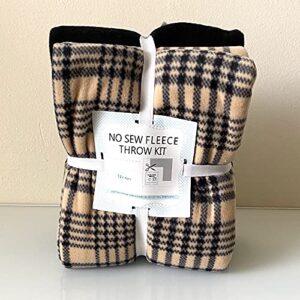 tartan plaid tan anti-pill no-sew throw fleece fabric kit (50x60)