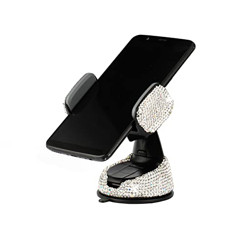 Amiss Universal Bling Cell Phone Holder, 360°Adjustable Car Phone Mount with One More Air Vent Base, Crystal Car Interior Decoration, for Windshield, Dashboard and Air Vent (White)